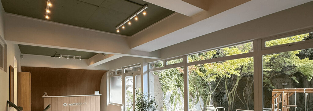 Recepción de la clínica dental moderna Club Ratón Pérez, con amplios ventanales y ambiente natural, promoviendo un espacio acogedor para niños.