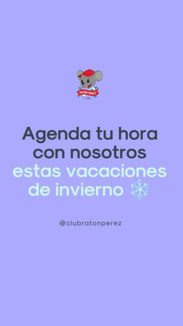 ¡En Club Ratón Pérez queremos acompañarte estas vacaciones de invierno! ❄️🦷  Aprovecha estos días sin clases para agendar la limpieza de tus niños y cuidar su sonrisa con nuestra promoción especial: limpieza + aplicación de flúor a un precio increíble.  Disponible en nuestras clínicas a lo largo de Chile, para que los más pequeños sigan disfrutando, aprendiendo y cuidando su salud bucal de forma entretenida.  Agenda tu hora con nosotros y aprovecha esta promoción por tiempo limitado ✨